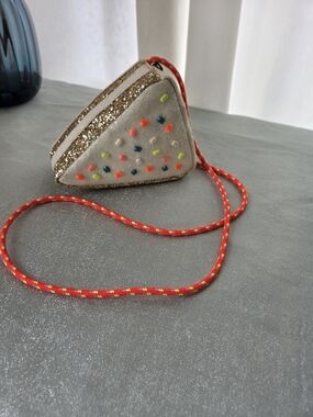 Gold Glitter Triangle Shape Crossbody Bag with Multicolor Confetti Embellishment